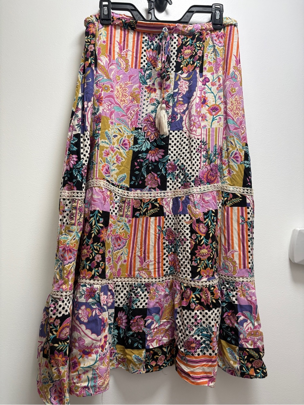 Boho Floral Patchwork Maxi Skirt in Pink |XL | coquette hippie festival